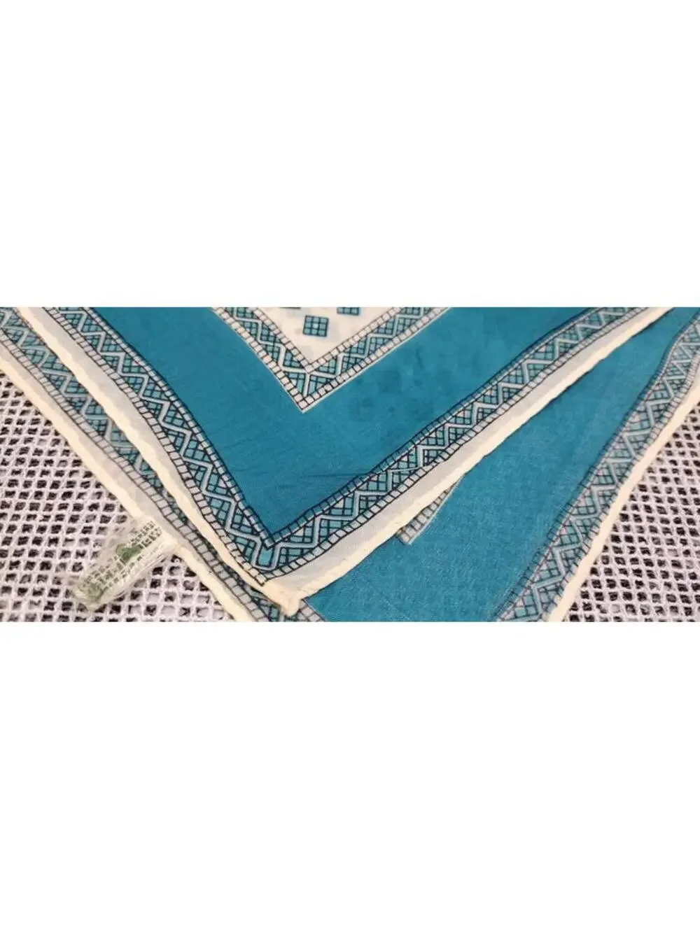 Vintage 1950s Neck Scarf Tiny Tetris Squares Teal Turquoise Rayon Unisex Scarf